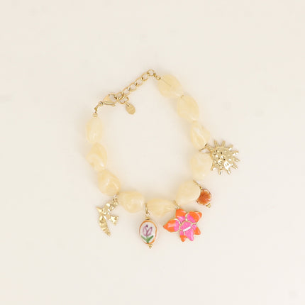 Bracelet Dune - sur câble, perles en résine, oiseau, perle céramique, fleur orchidée, soleil