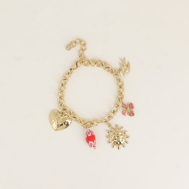 Bracelet - soleil, trèfle, coeur, oiseau, fleur, céramique émaillée, résine