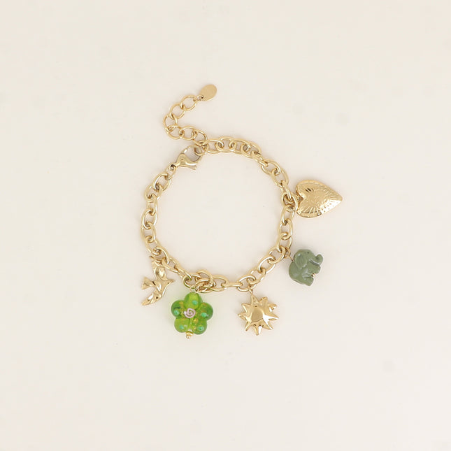 Bracelet - soleil, fleur, éléphant, coeur, oiseau gravé, trèfle