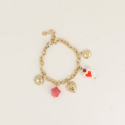 Bracelet - fleur résine, coeurs, céramique émaillée, soleil, trèfle