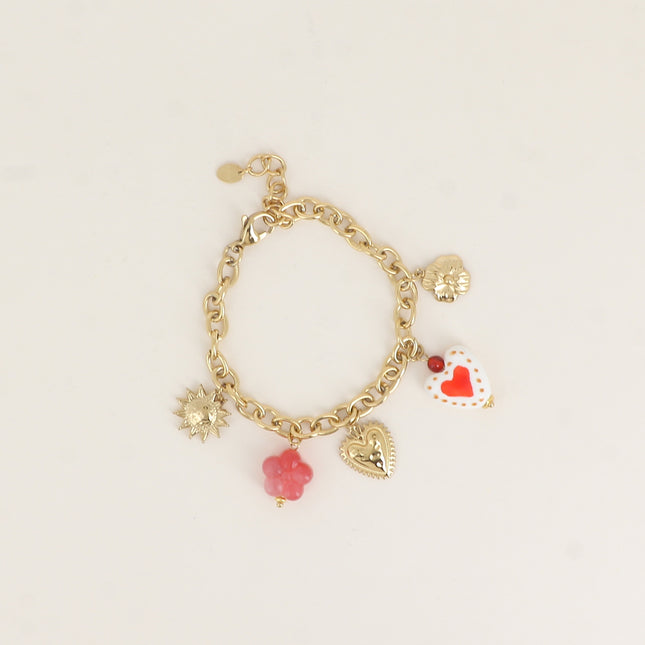 Bracelet - fleur résine, coeurs, céramique émaillée, soleil, trèfle