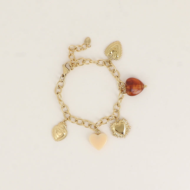 Bracelet - resin and steel heart charms