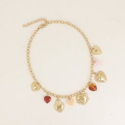 Collier - breloques coeurs en résine et en acier