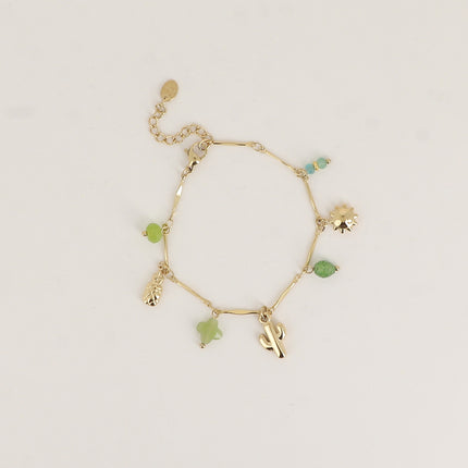 Bracelet - pierres naturelles, ananas, trèfle, cactus, soleil