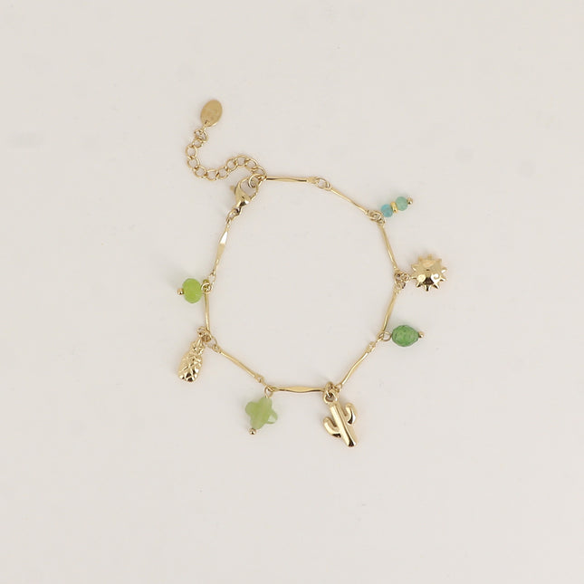 Bracelet - pierres naturelles, ananas, trèfle, cactus, soleil