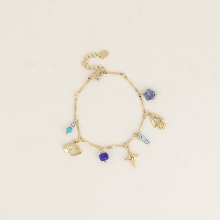 Bracelet - pierres naturelles, oeil, étoile, main et perles
