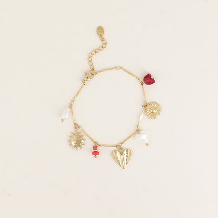 Bracelet - perle d'eau douce, soleil, coeurs, fleurs