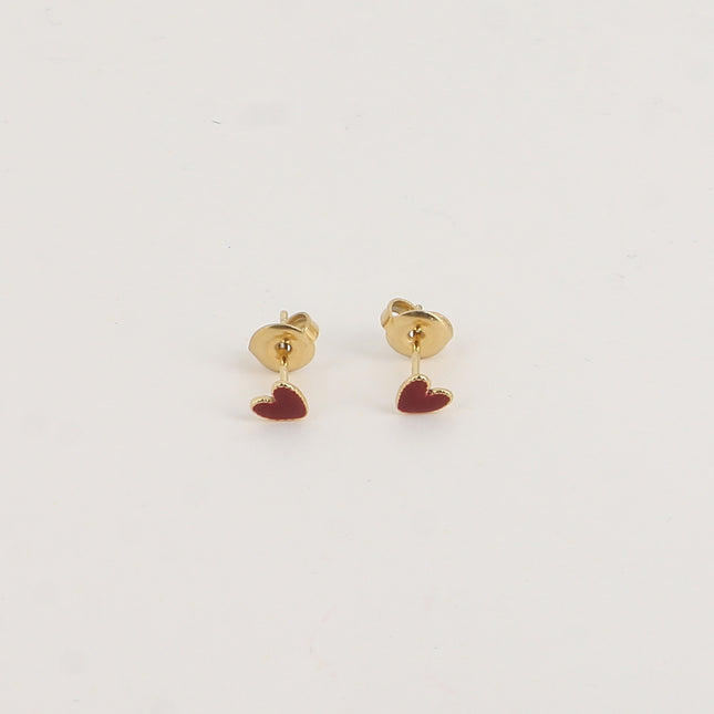 Boucles puces - petit coeur en émail coloré