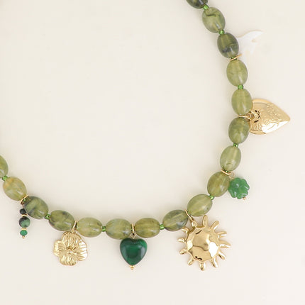 Cable necklace - resin beads, flower, hearts, clover, sun