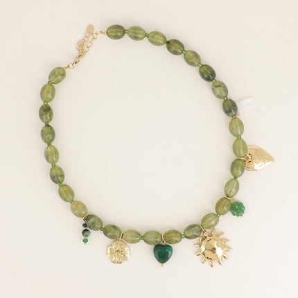 Cable necklace - resin beads, flower, hearts, clover, sun
