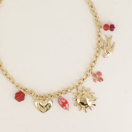 Collier - soleil, trèfle, coeur, oiseau, fleur, céramique émaillée, résine
