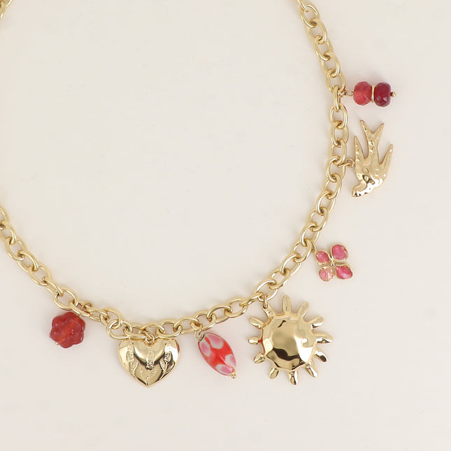 Collier - soleil, trèfle, coeur, oiseau, fleur, céramique émaillée, résine