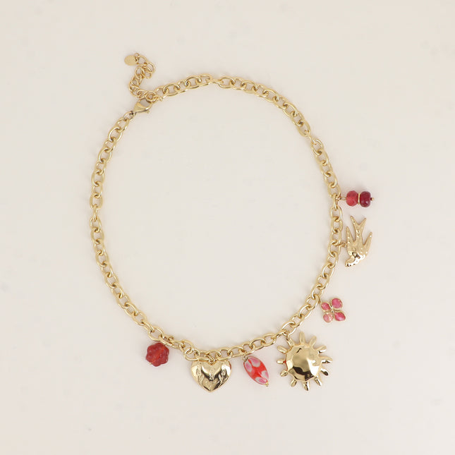 Collier - soleil, trèfle, coeur, oiseau, fleur, céramique émaillée, résine