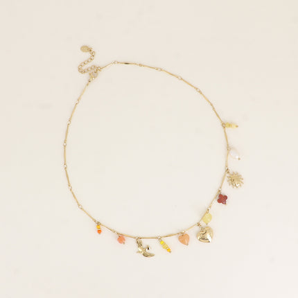 Sunny Necklace - natural stones, bird, heart, sun, clover