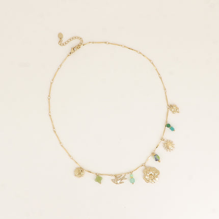 Collier - trèfle, soleil, oiseau, fleur, coeur, perle en céramique émaillée, pierres naturelles