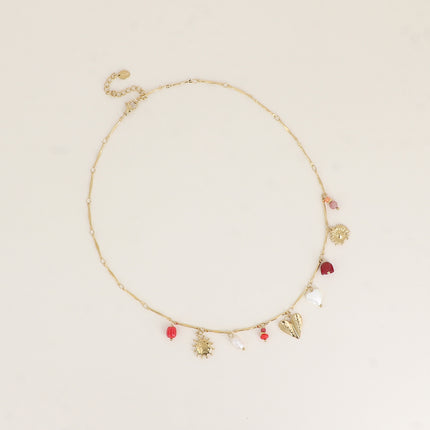 Collier - perle d'eau douce, soleil, coeurs, fleurs