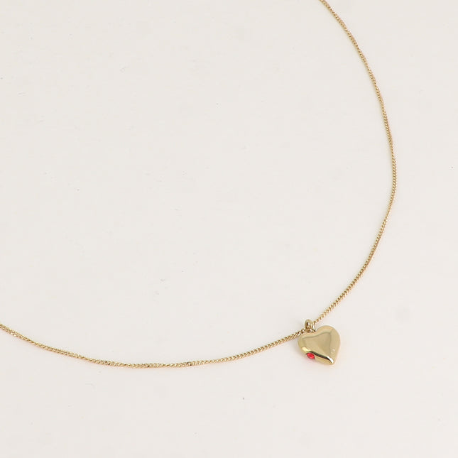 Collier - pendentif coeur plat et petit cristal sur le côté