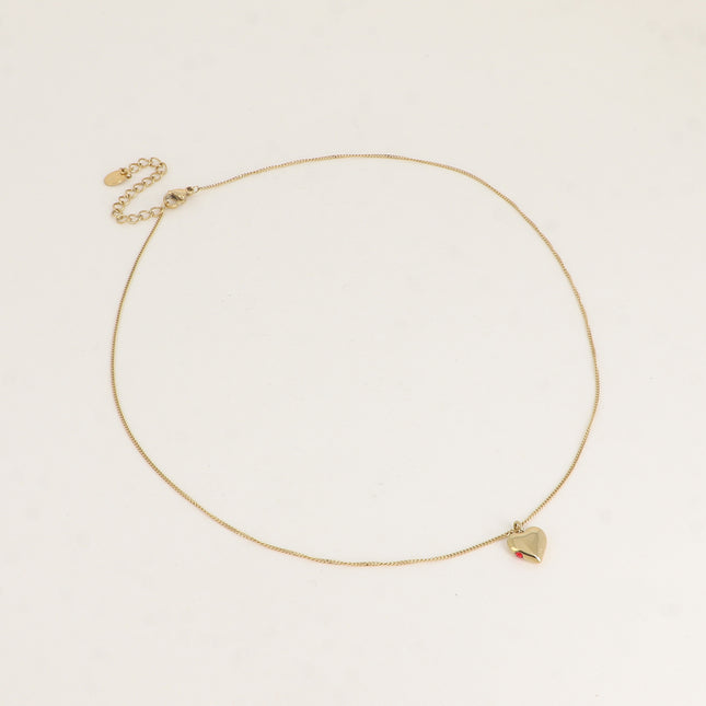 Collier - pendentif coeur plat et petit cristal sur le côté