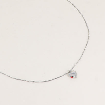 Collier - pendentif coeur plat et petit cristal sur le côté
