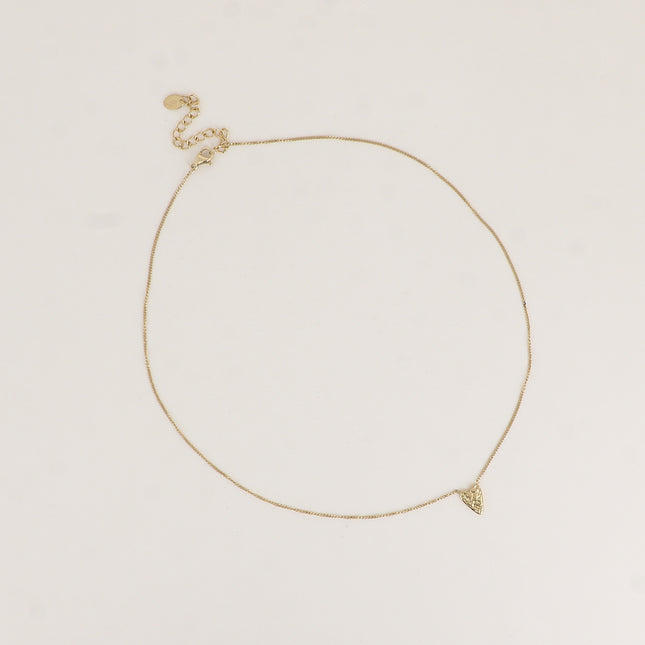 Collier - fine chaîne gourmette, pendentif coeur texturé