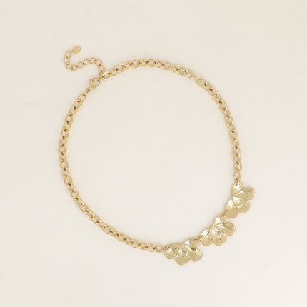 Flora Necklace - large oval link chain, 3 foliage-shaped pieces