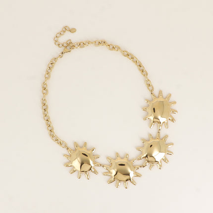 Solaris Necklace - large oval link chain, 4 sun-shaped pieces