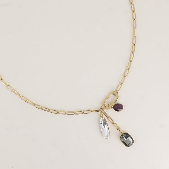 Collier - orné de 3 cristaux Swarovski® (tige, rectangle arrondi et ovale)