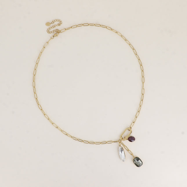 Collier - orné de 3 cristaux Swarovski® (tige, rectangle arrondi et ovale)