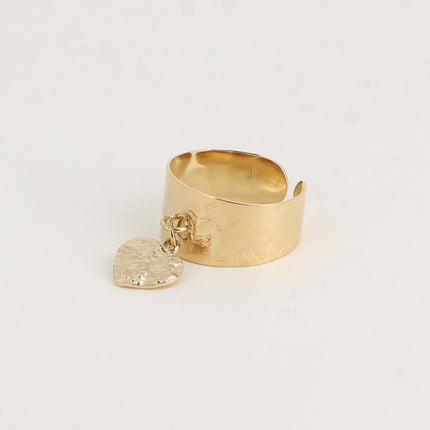 Bague - anneau effet brossé et pampille coeur texturé