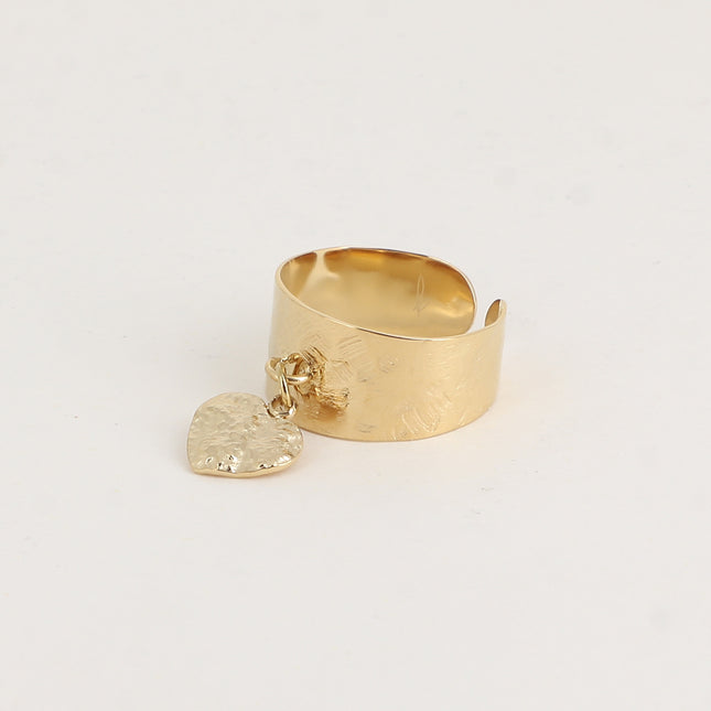 Bague - anneau effet brossé et pampille coeur texturé