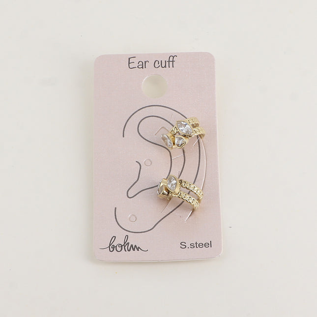 Earcuffs - 2 anneaux maillés et 3 cristaux