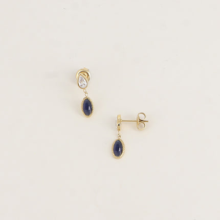 Boucles puces - cristal goutte et pierre type oeil de chat ovale