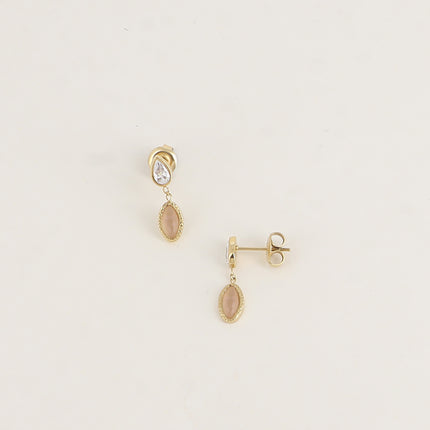 Boucles puces - cristal goutte et pierre type oeil de chat ovale