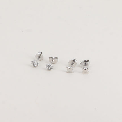 Lot de 2 paires de boucles d'oreilles puces - étoiles et de cristaux ovales