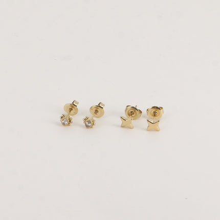 Lot de 2 paires de boucles d'oreilles puces - étoiles et de cristaux ovales