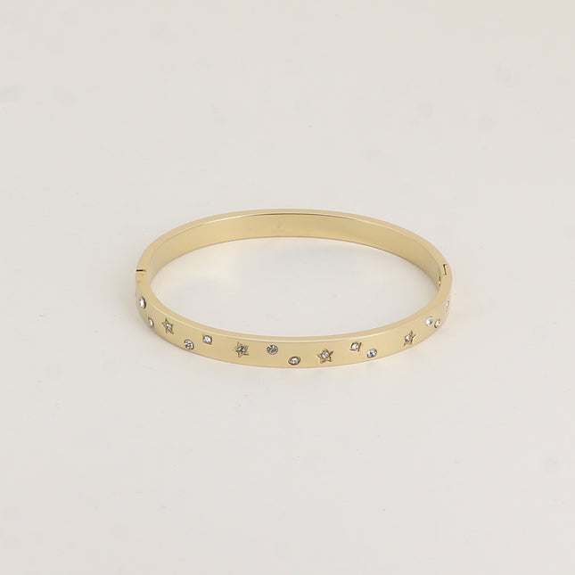 Jonc - petites formes géométriques (étoile, rond, carré) gravées et oxydes de zirconium