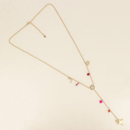 Collier Y - lune, soleil, Saturne, étoiles et perles