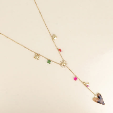 Collier Y - trèfle, lune, soleil, soleil, étoile, coeurs, résine