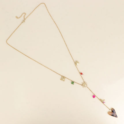 Collier Y - trèfle, lune, soleil, soleil, étoile, coeurs, résine