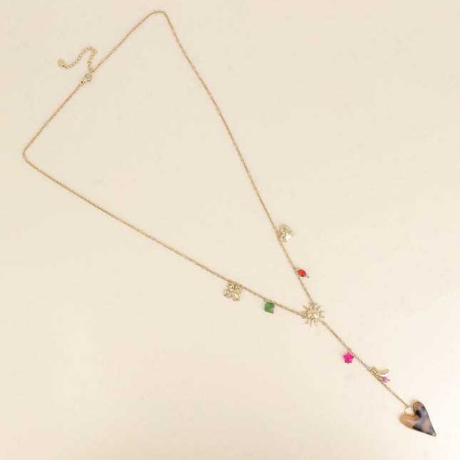 Collier Y - trèfle, lune, soleil, soleil, étoile, coeurs, résine