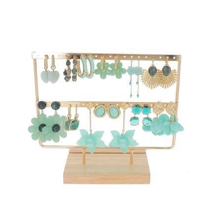 Kit de 24 (12+12) boucles - doré vert - prix moyen de 8,50€/pr - présentoir offert