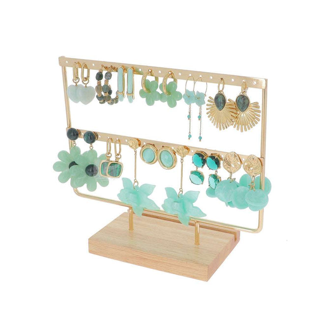 Kit de 24 (12+12) boucles - doré vert - prix moyen de 8,50€/pr - présentoir offert
