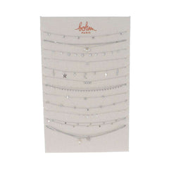 Kit de 24(12+12) colliers - rhodium blanc - prix moyen de 5,80€/pc - Présentoir offert