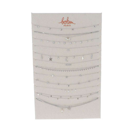 Kit de 24(12+12) colliers - rhodium blanc - prix moyen de 5,80€/pc - Présentoir offert