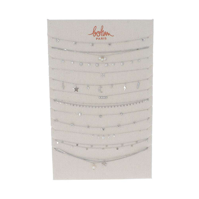 Kit de 24(12+12) colliers - rhodium blanc - prix moyen de 5,80€/pc - Présentoir offert