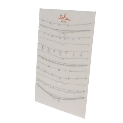 Kit de 24(12+12) colliers - rhodium blanc - prix moyen de 5,80€/pc - Présentoir offert