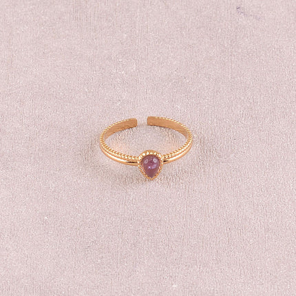 Bague - anneau fin et pierre naturelle goutte
