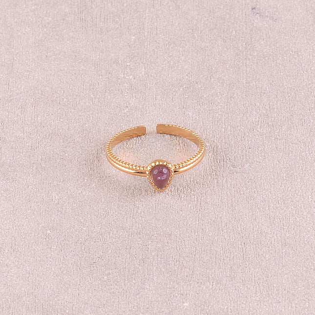 Bague - anneau fin et pierre naturelle goutte