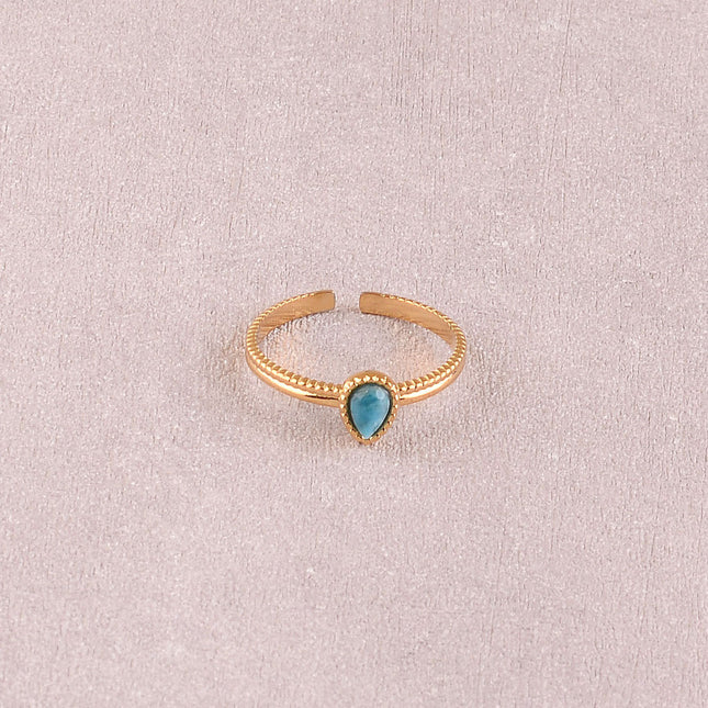 Bague - anneau fin et pierre naturelle goutte