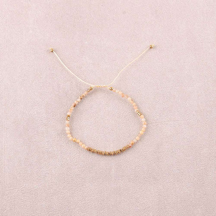 Bracelet - sur fil, fermoir coulissant, perles carrées en acier inoxydable et pierres naturelles